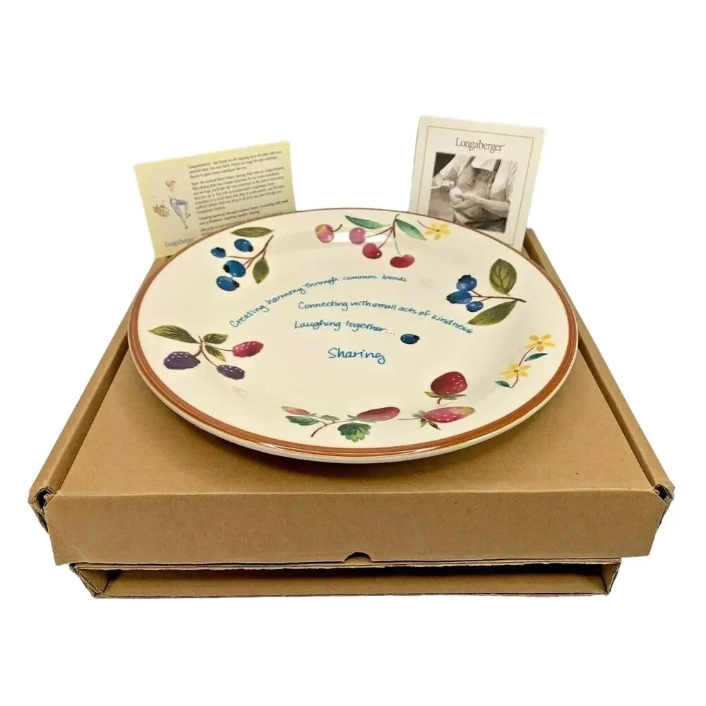 Longaberger Berry Serving Plate 10 inch Cream Fruit Motif Verse 31144‎
